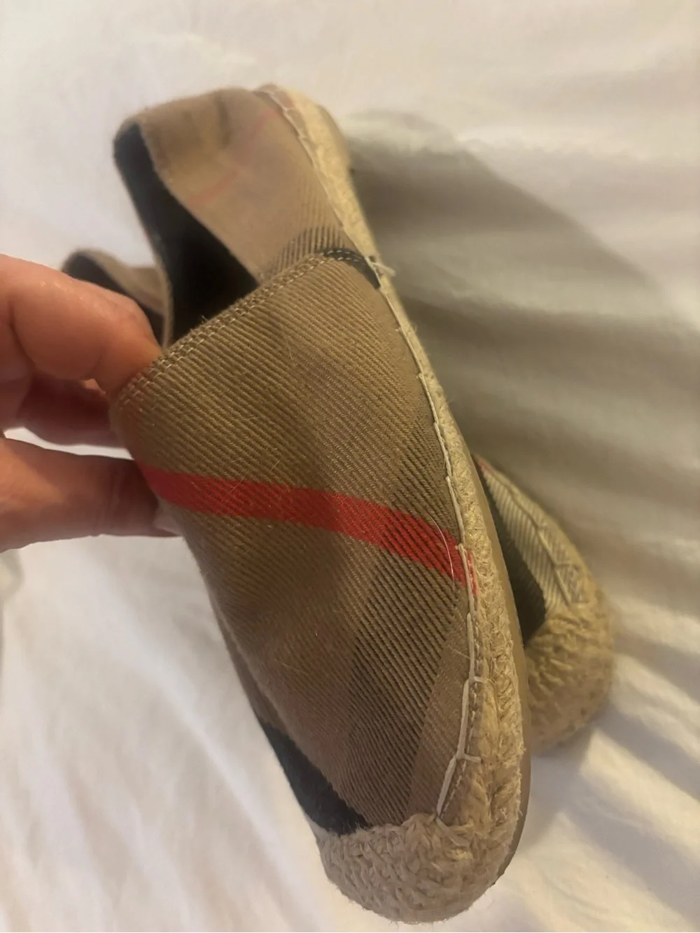 Classic Plaid Espadrilles in Tan with Red Stripe